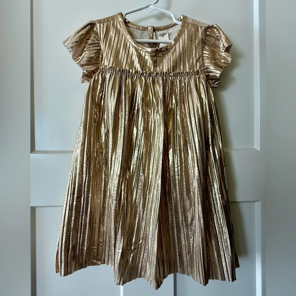 ✨ OshKosh B’gosh Girls 3T Metallic Gold Pleated Party Dress ✨